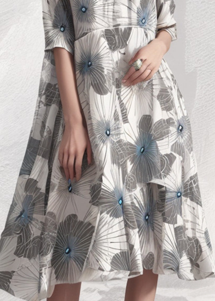 Modern Grey Oversized Print Silk Dress Summer