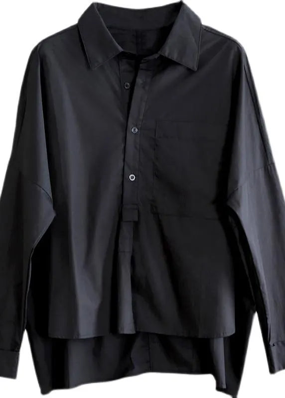 Black Peter Pan Collar Button Cotton Shirt Summer