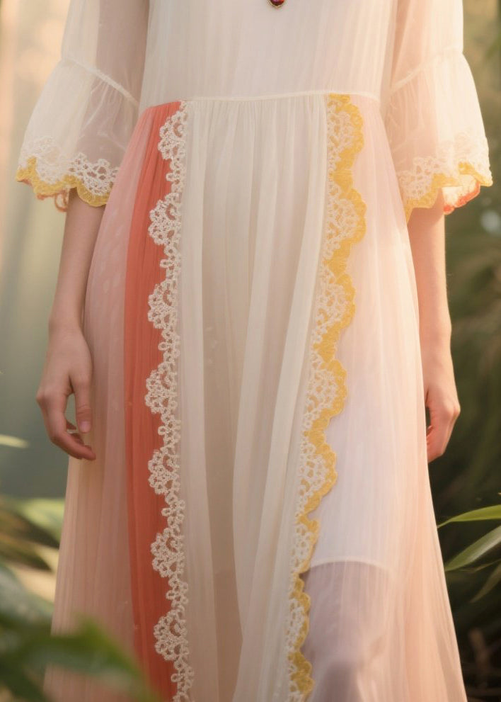 White Oversized Patchwork Tulle Sundress Summer