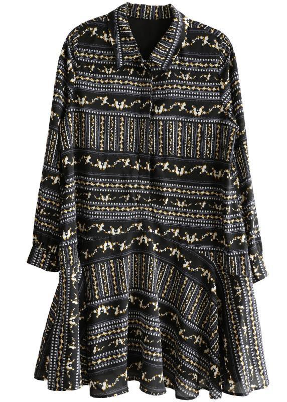 Art Black Print Chiffon Long Sleeve Summer Dress