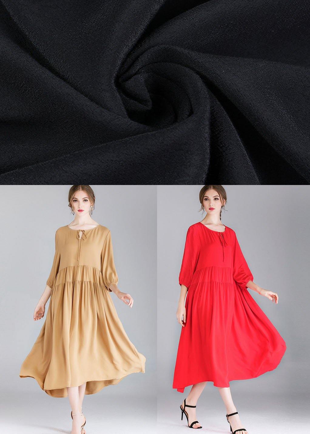 French Black Patchwork Spring Three Quarter Sleeve Long Dresses