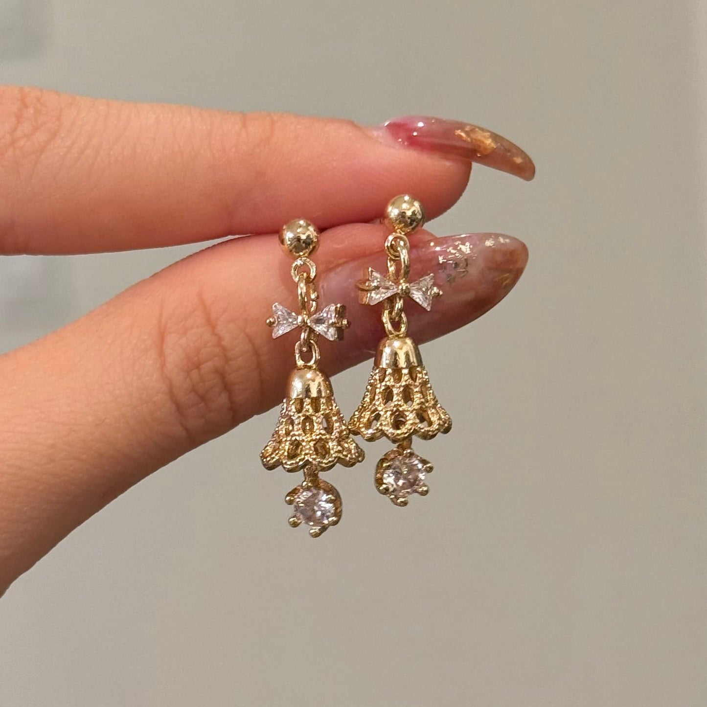 Festive Bell Clear Bow Earrings