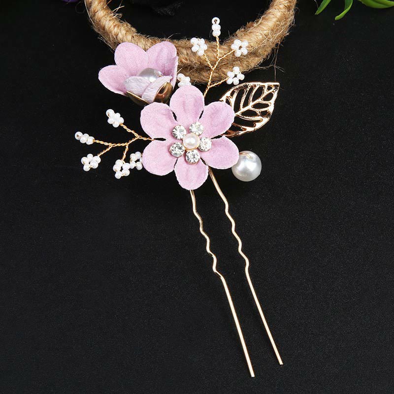 Golden Leaf Flower Pearl Chinese Hairpin Set - 4pcs Comb