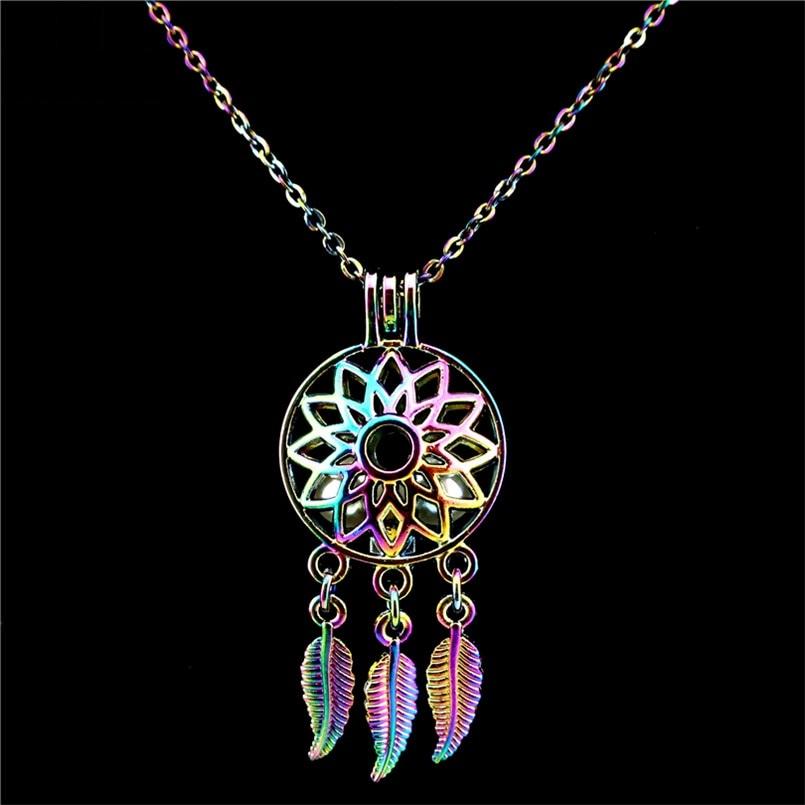 Rainbow Dream Catcher Essential Oil Diffuser Necklace