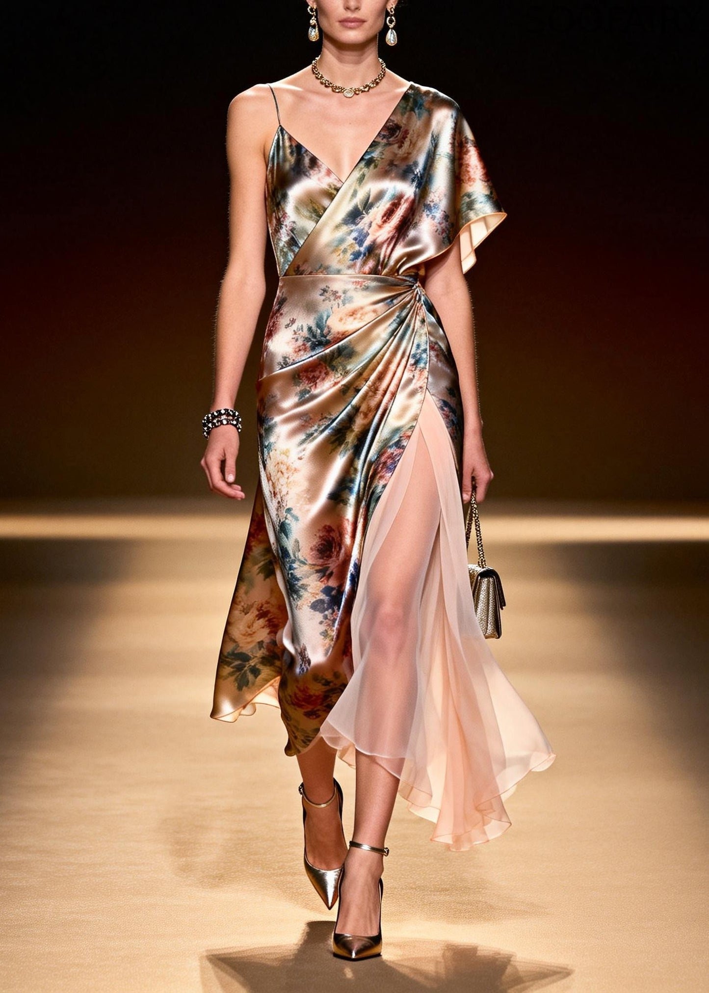 Beige Asymmetrical Patchwork Chiffon Ankle Dress Summer