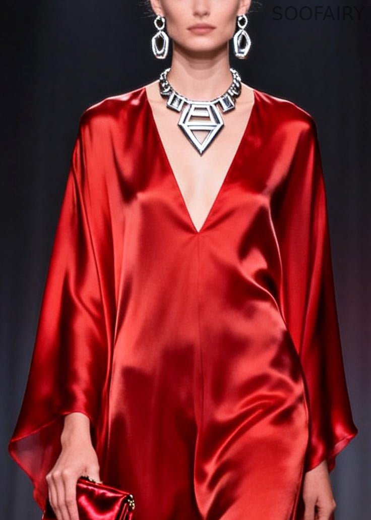 Red Oversized Draping Chiffon Robe Dresses Summer