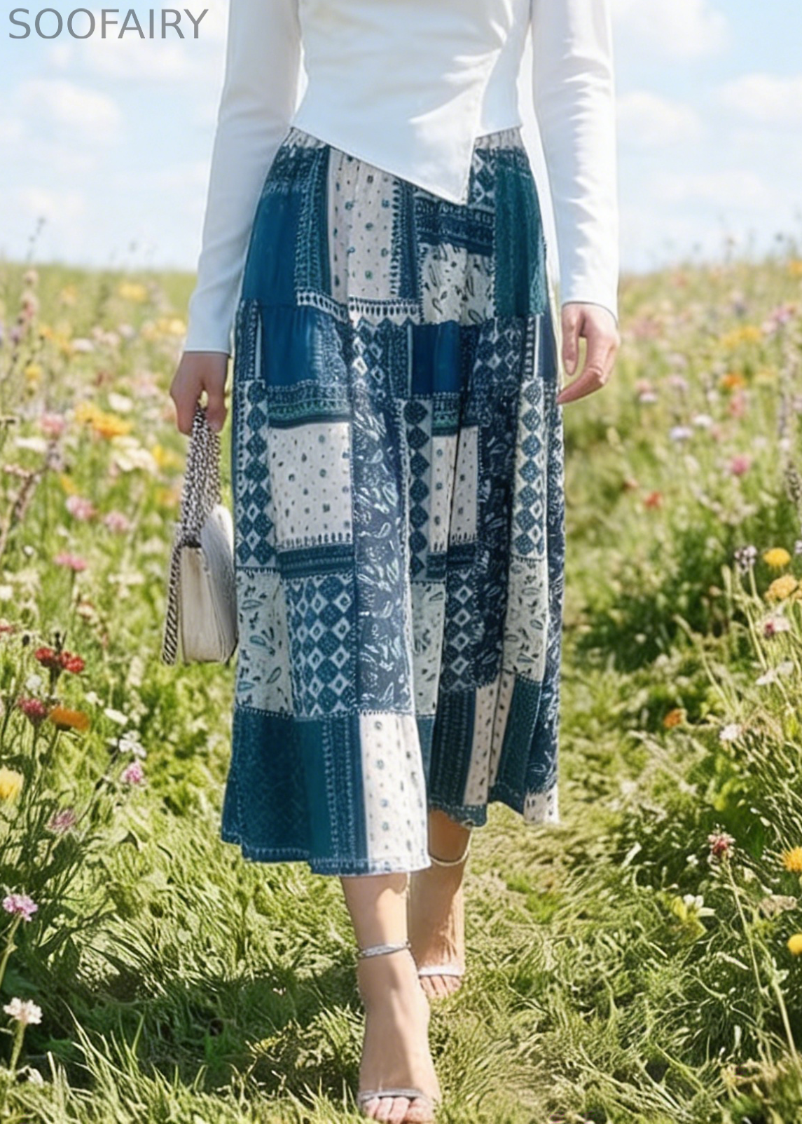 Colorblock Plaid Elastic Waist Cotton Skirt Summer