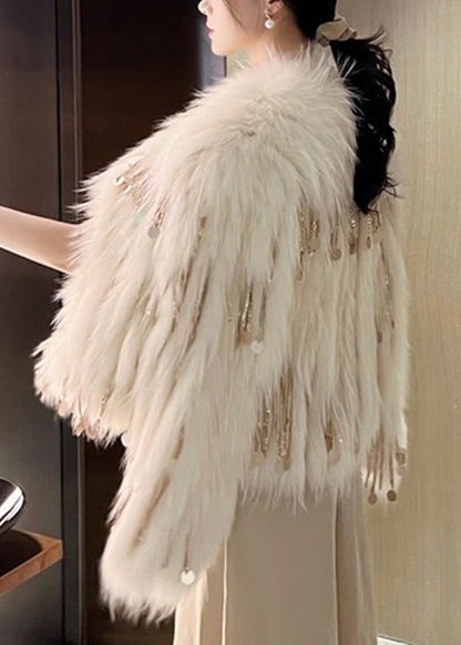 Beige Sequins Tassel Mink Hair Coats Winter
