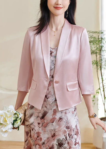 Slim Fit Pink Button Silk Coats Bracelet Sleeve