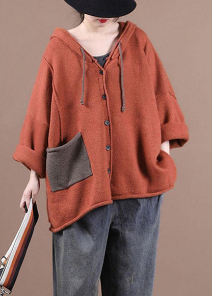 French Red Pockets Sweater Coat
