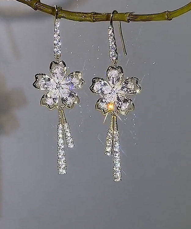 Art White Zircon Bow Tassel Drop Earrings