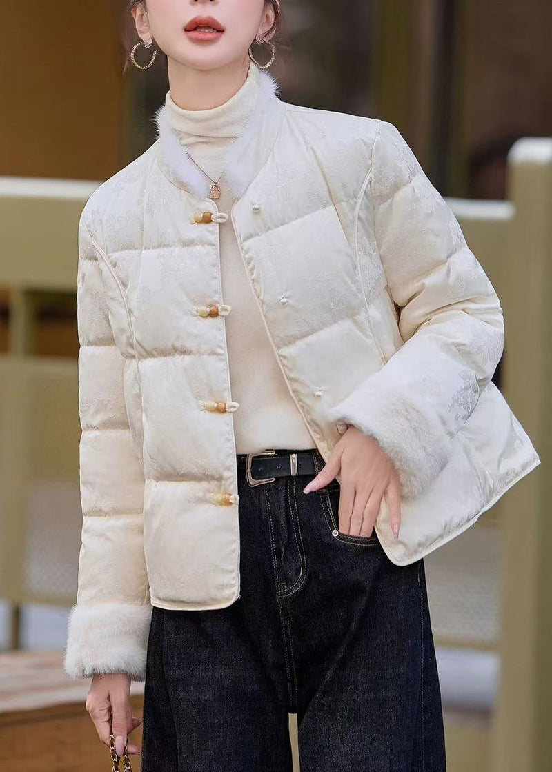 White Chinese Button Patchwork Mink Hair Duck Down Winter Coats