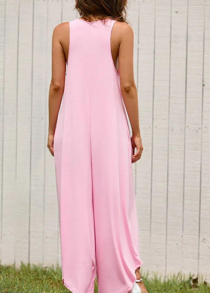 Pink U Neck Jumpsuit Summer