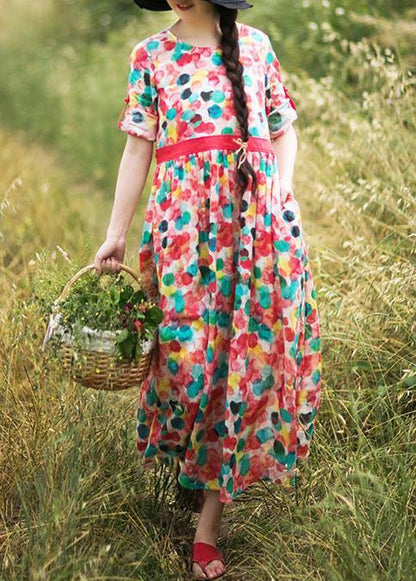 Modern Dotted Clothes O Neck Exra Large Hem Robes Summer Dress