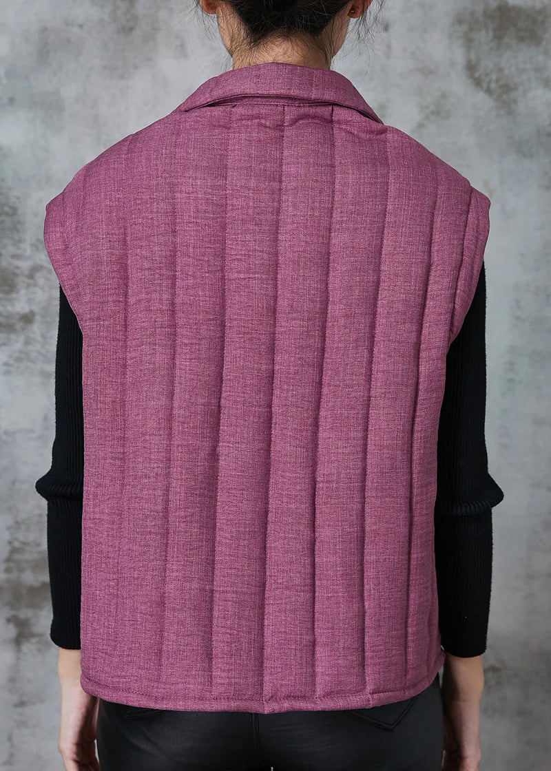 Modern Purple Peter Pan Collar Pockets Fine Cotton Filled Vests Spring