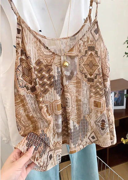 Classy Khaki Print Chiffon Beach Vest Summer