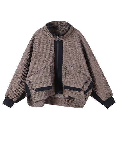 Caramel Zip Up Low High Design Corduroy Coat Spring