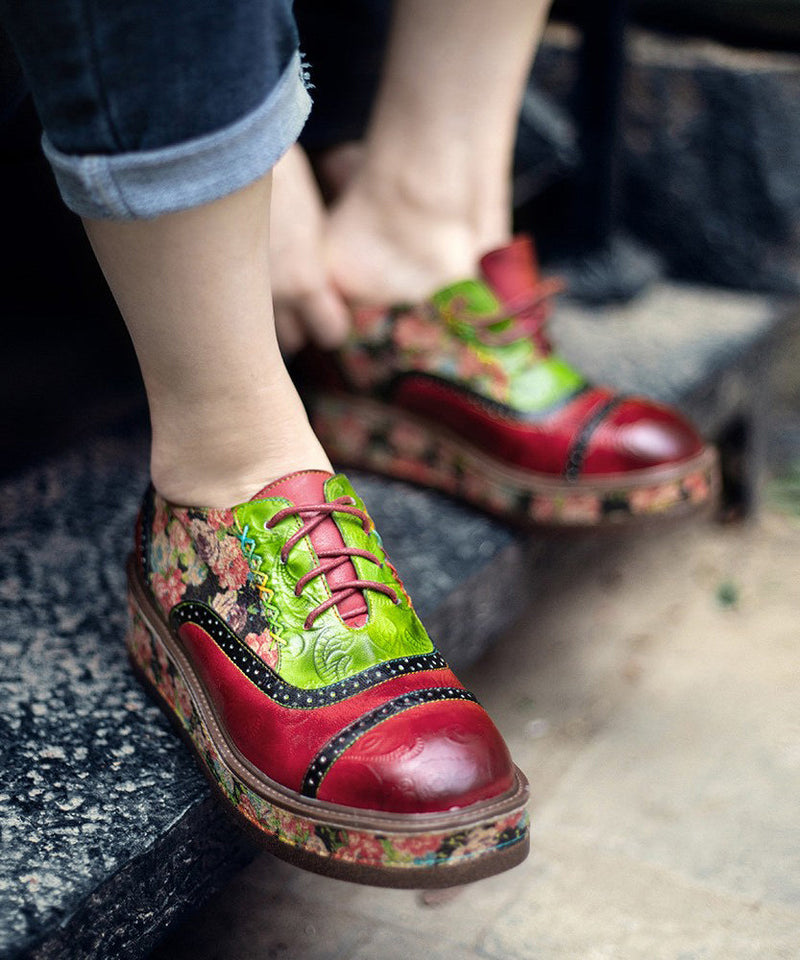 Sheepskin Printed European and American Style Lace Up Shoes