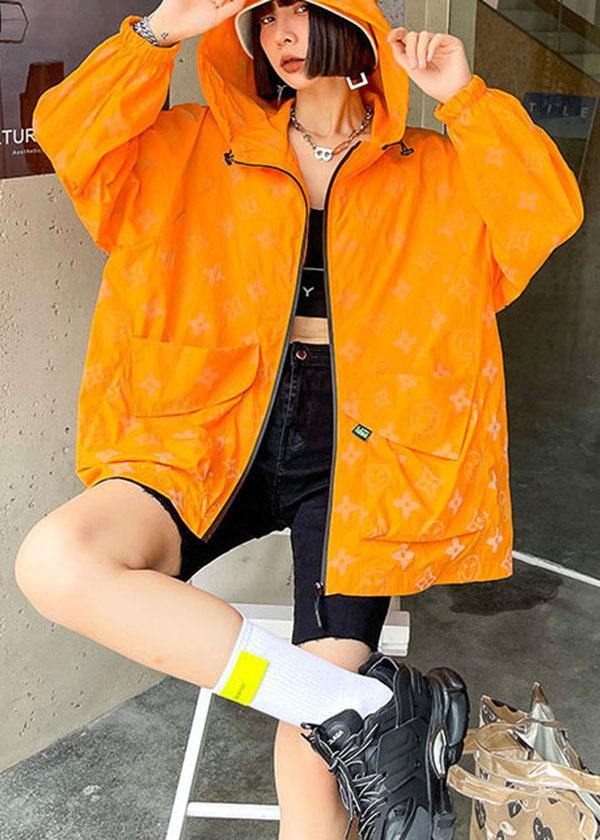 Comfy Orange Print Upf 50+ Coat Jacket Hooded Hoodie Coat