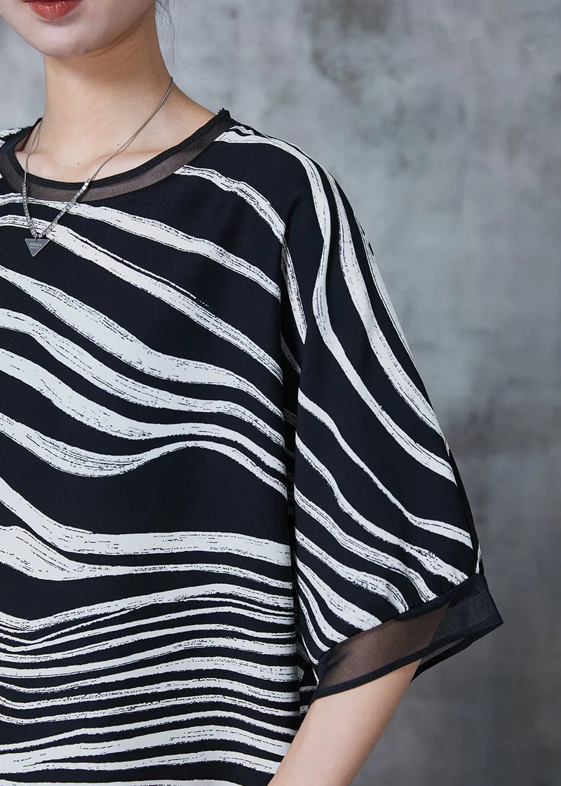 Black Oversized Striped Chiffon Tanks Summer