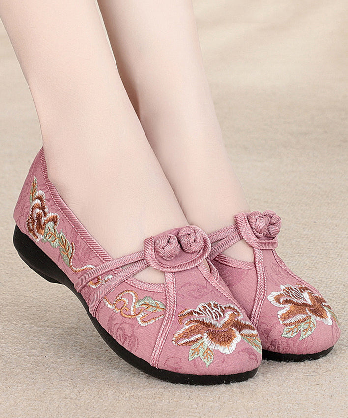 Red Flat Shoes Cotton Fabric Embroidery Splicing
