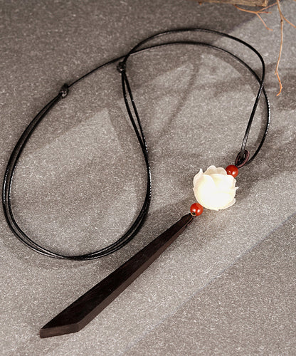 White Lotus Agate Ebony Jade Pendant Necklace