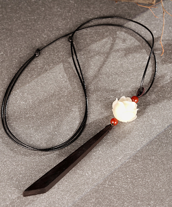 White Lotus Agate Ebony Jade Pendant Necklace