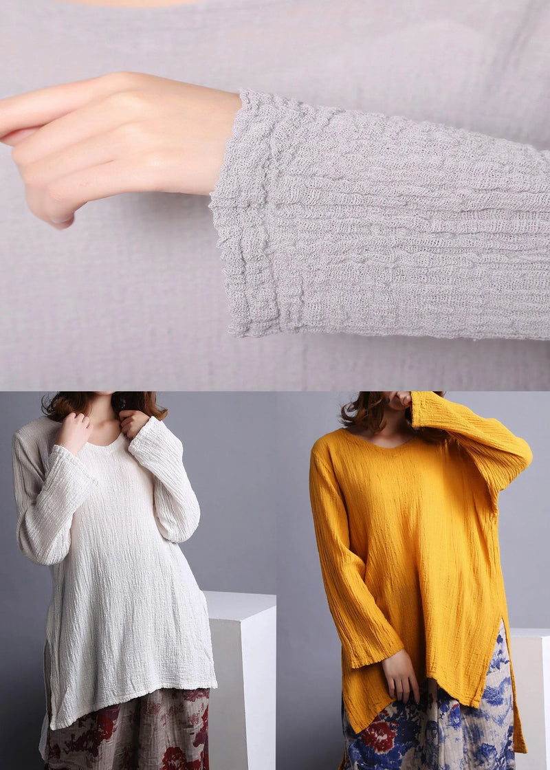 Gray U Neck Low High Design Linen Shirts Spring