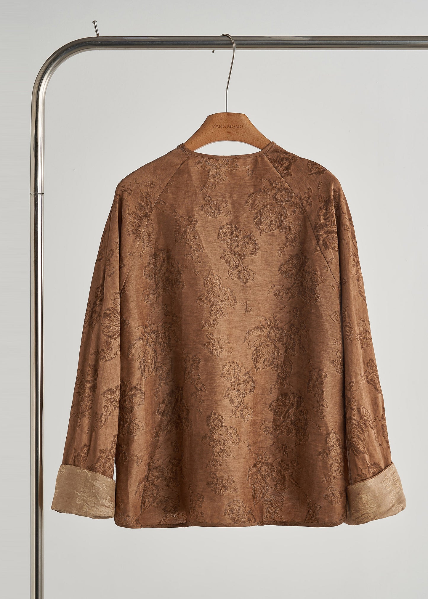 Brown Oversized Jacquard Silk Coat Outwear Fall