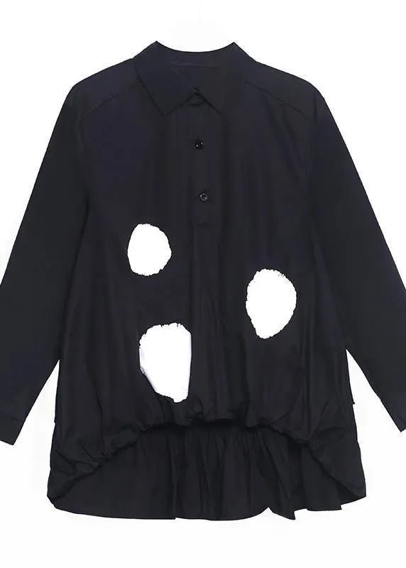 Organic Black Dot Cinched Low High Design Cotton Shirt Tops