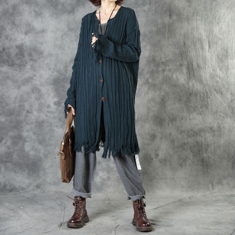 Simple Tea Green Tasseled Button Fall Knit Cardigans Long Sleeve