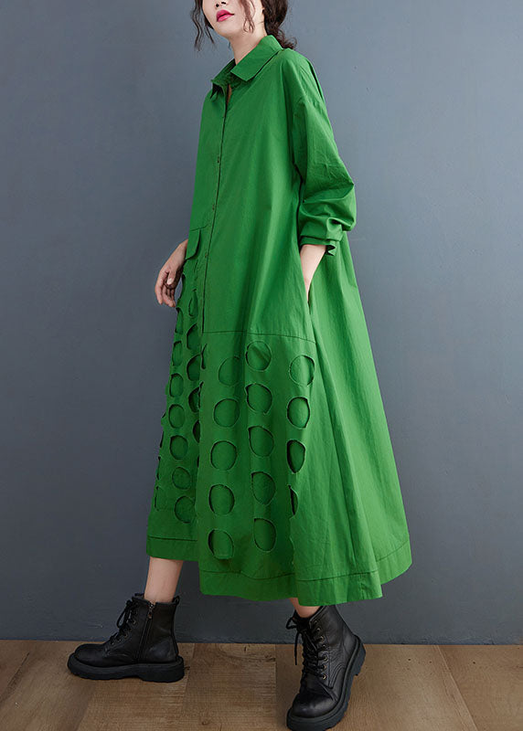 Green Peterpan Collar Patchwork Cotton Dress Spring