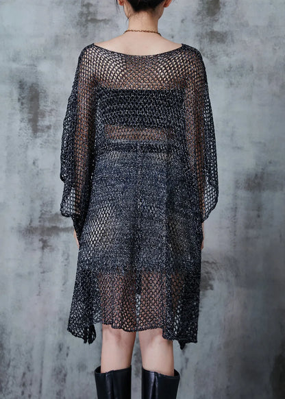 Grey Oversized Hollow Out Tulle Long Smock Fall