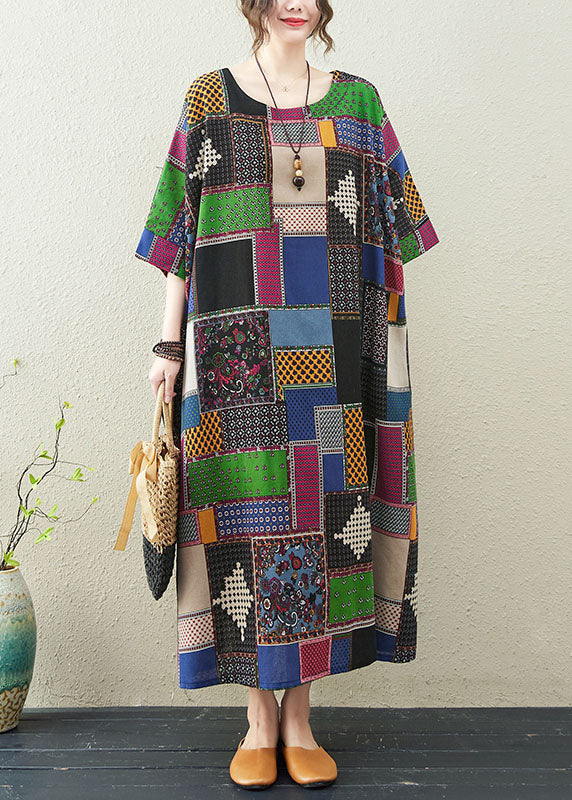 O-neck Print Maxi Dresses Summer