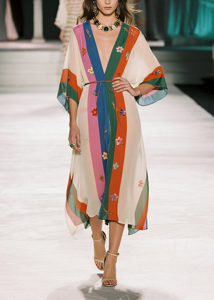 Style Colorblock Print Draping Chiffon Robe Dresses Summer