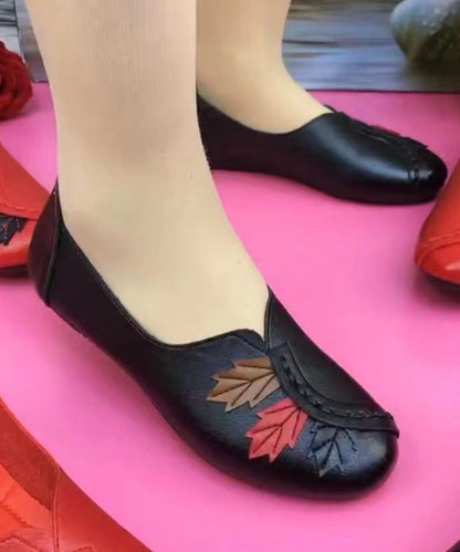 Faux Leather Flats Splicing Comfortable Black Soofairy Shoes-20251