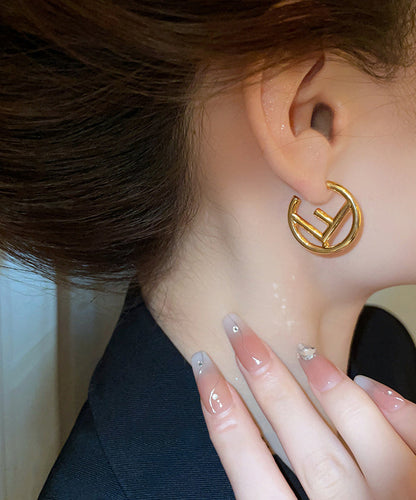 Gold Copper Overgild Graphic Hoop Earrings