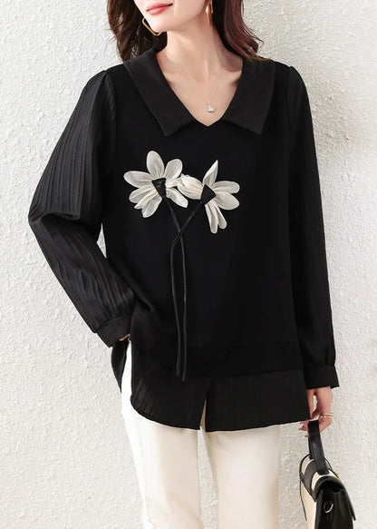 Loose Black Front Open Cotton Shirt Tops Summer