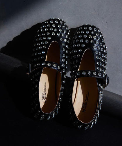 Boutique Rivet Zircon Splicing Flat Shoes Brown Suede