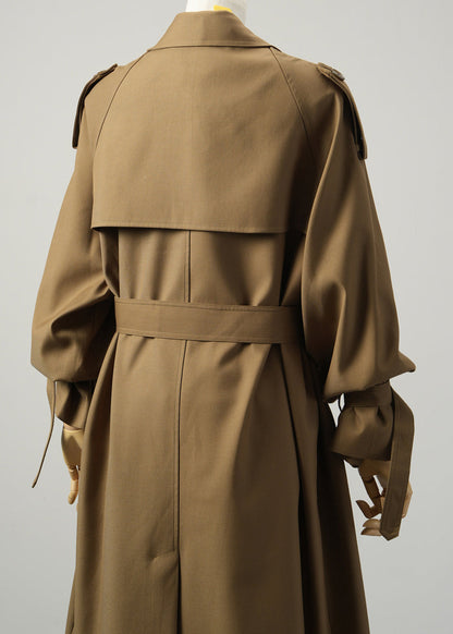 Classy Khaki Notched Double Breast Cotton Trench Spring