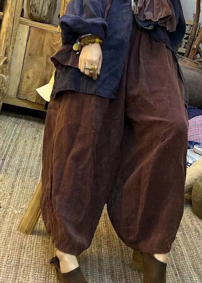 Khaki Elastic Waist Pockets Linen Lantern Pants Spring