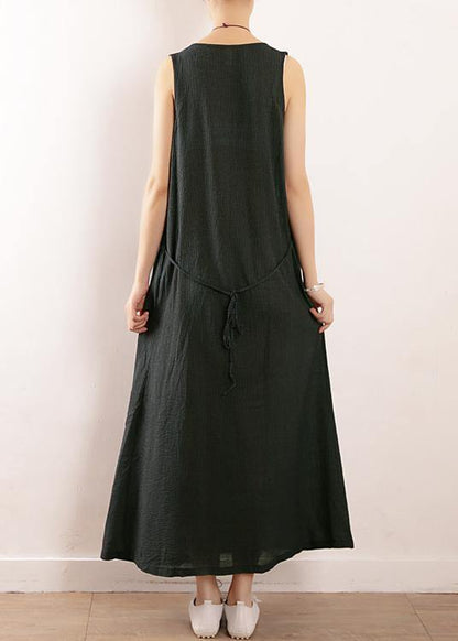 Modern Tea Green Linen Dress Summersleeveless Vacation Dresses