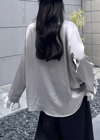 French Grey V Neck Shirts Fall