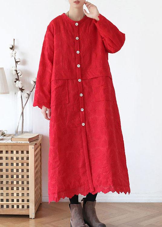Red Stand Button Fall Long Sleeve Coats
