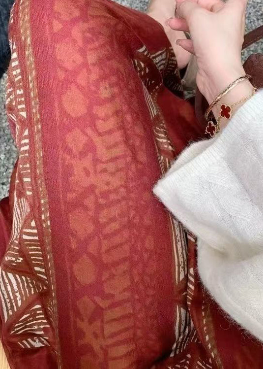Red Asymmetrical Print Cotton Skirts Fall