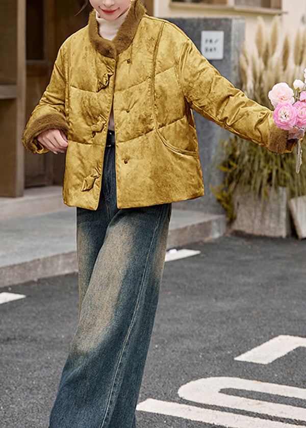 Yellow Pockets Patchwork Duck Down Down Coat Winter