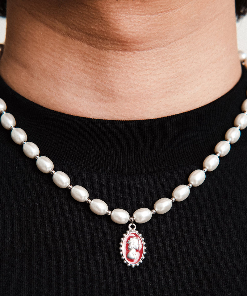 White Stainless Steel Pearl Enamel Drip Glaze Pendant Necklace