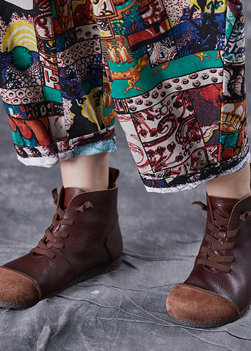 Chocolate High Waist Oversized Print Cotton Pants Summer