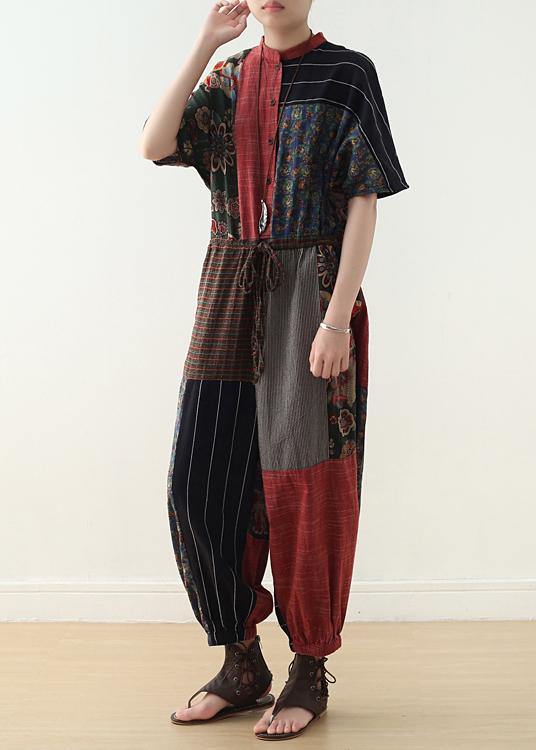 Summer Prints Linen Loose Bat Sleeve Jumpsuit