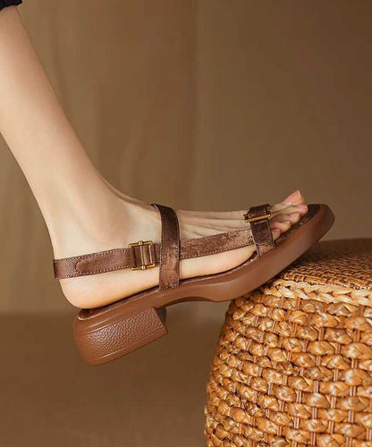 Apricot Chunky Cowhide Leather Splicing Sandals